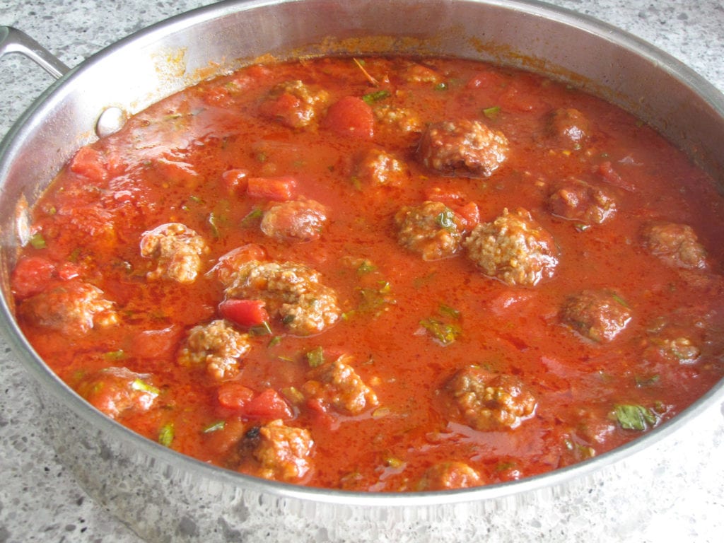 Meatballs and sauce after simmering for 35 minutes