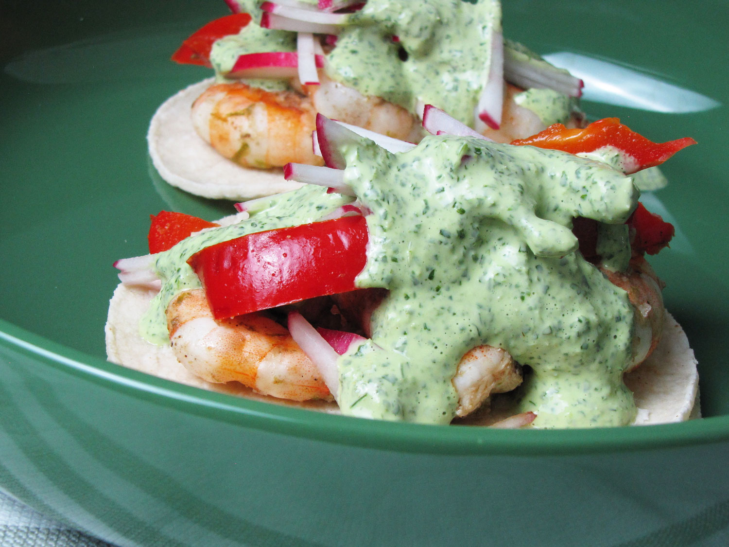 Grilled Shrimp Tacos with Cilantro Crema