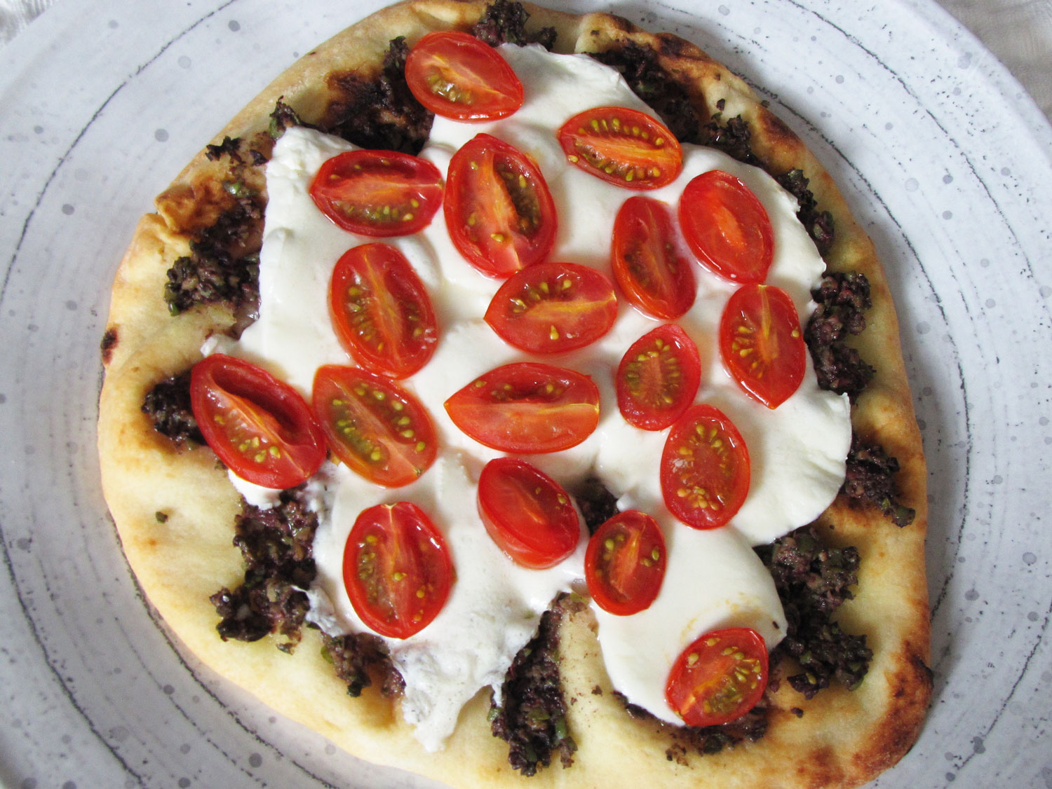 Olive Tapenade Naan Pizzas