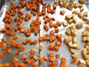 Sweet Potatoes and Plantains ready to roast