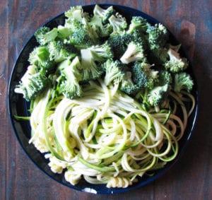 Raw broccoli and zoodles
