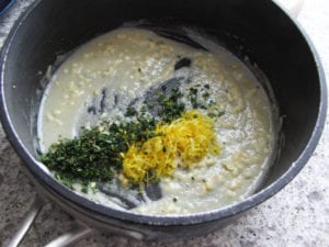 thyme and lemon zest added to roux