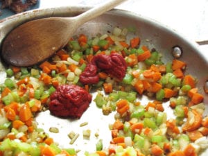 sautéed veggies with tomato paste added