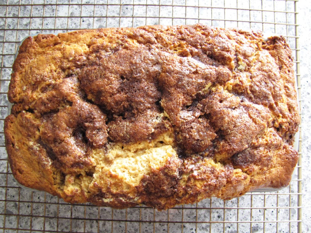Baked Cinnamon Quick Bread top of loaf