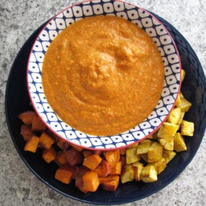 Roasted Sweet Potatoes and Plantains with Romesco Sauce
