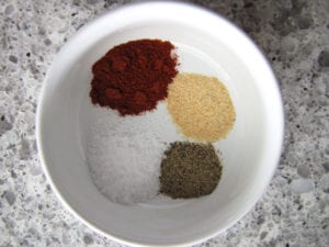 Salt, Pepper, Garlic Powder, Smoked Paprika