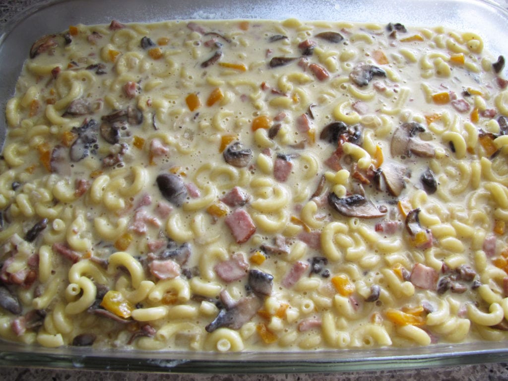 Denver mac and cheese ready to bake