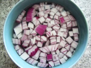 Diced Red Onion Soaking in Water