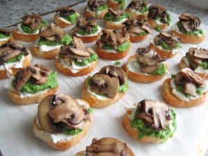 Fennel Frond Pesto Toasts with Mushrooms and Goat Cheese