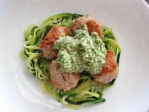 Turkey Meatballs on Zoodles with Parsley Pesto