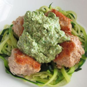 Turkey Meatballs on Zoodles with Parsley Pesto