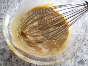 Whisk miso, soy sauce and water together