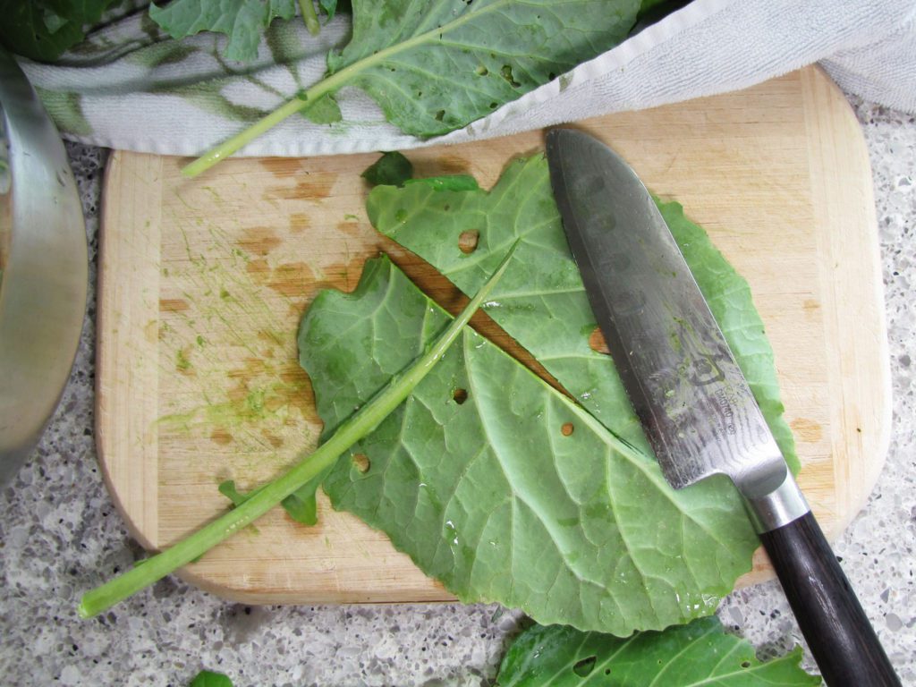 removing ribs from collard greens