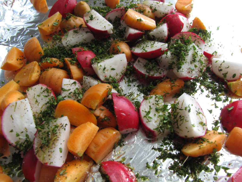 Carrots, Radishes and Thyme ready to roast