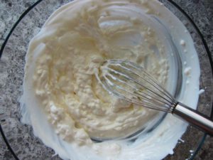 whisk together cream cheese and sour cream
